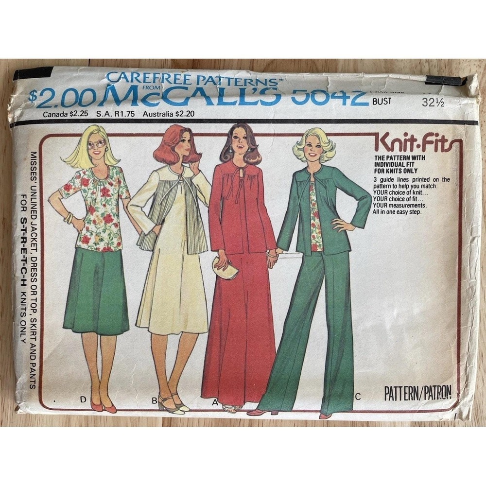 Jacket Dress Top Skirt Pants Knit Size 10 McCalls 5842 Sewing Pattern UC FF VTG
